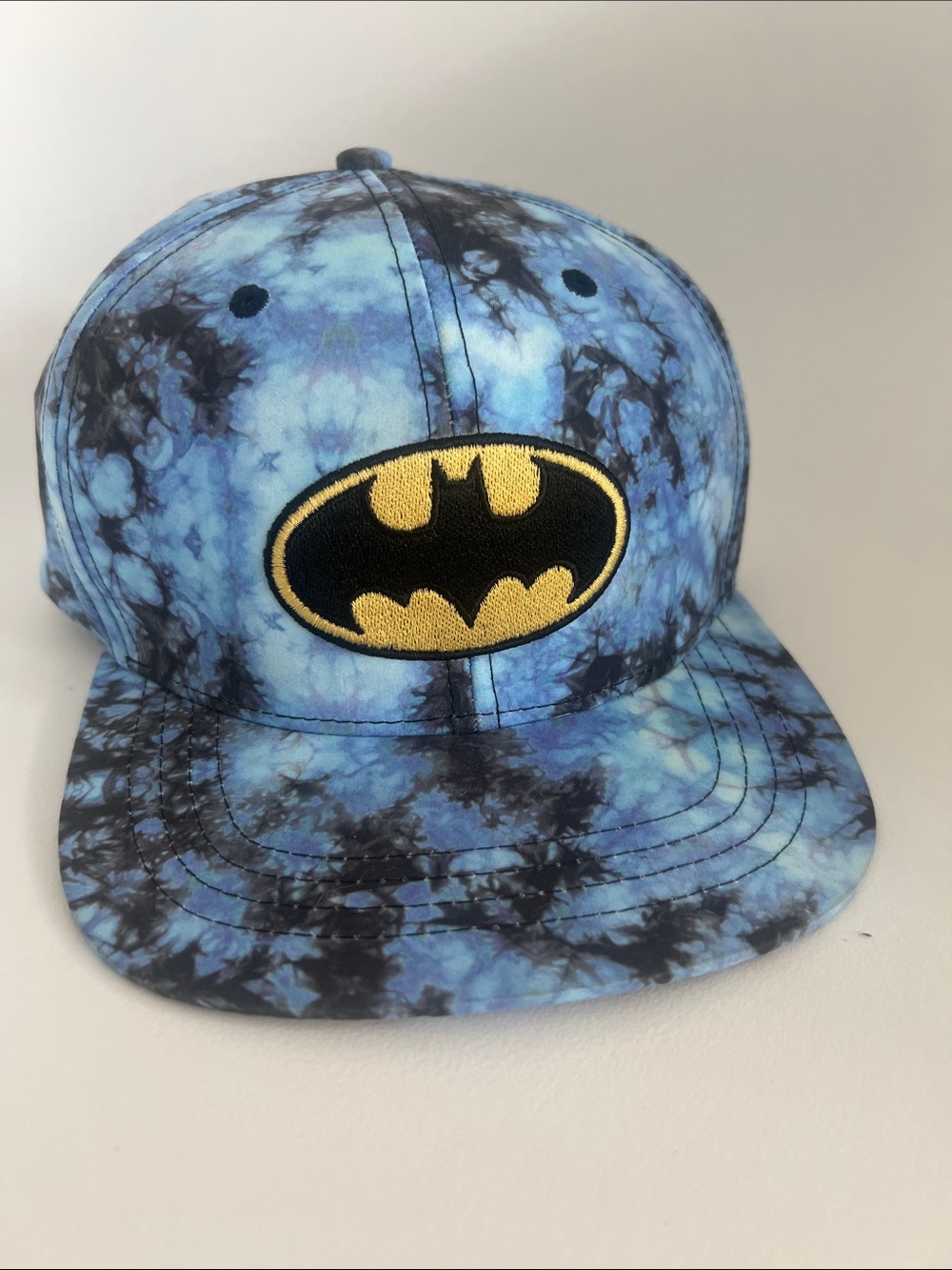 Batman Blue Tie-Dye Snapback with Gold & Black Logo
